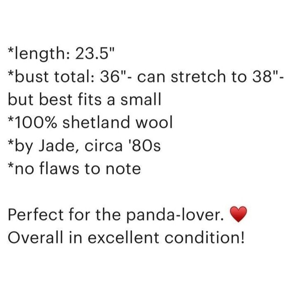 Jade 100% Shetland Wool Panda Sweater Crewneck Pullover Gray Size Small Vintage - Picture 5 of 5